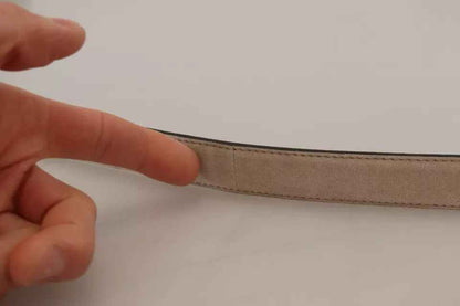 Beige Velvet Leather Gold Tone Metal Buckle Belt
