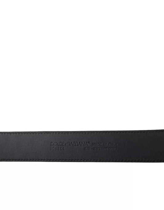 Black Exotic Leather Gold Metal Buckle Belt