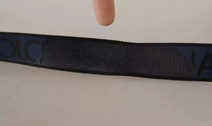 Blue Black Logo Print Silver Buckle Belt