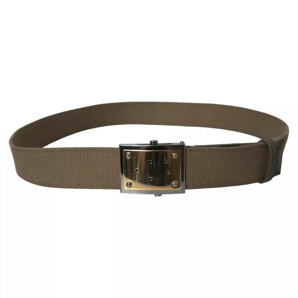 Brown Canvas Square Metal Buckle Men Belt