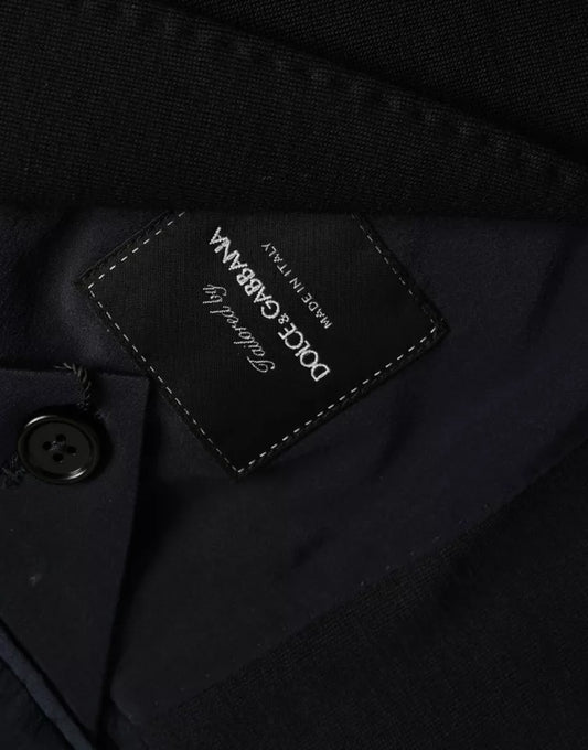 Blue Wool Notch Single Breasted Coat Blazer