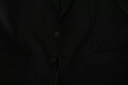 Black Wool Slim Fit Notch Jacket Blazer