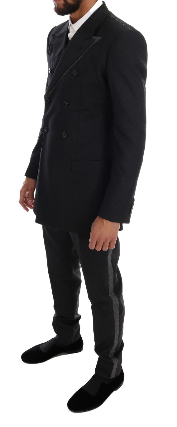 Gray Wool Double Breasted 3 Piece Suit Dolce & Gabbana