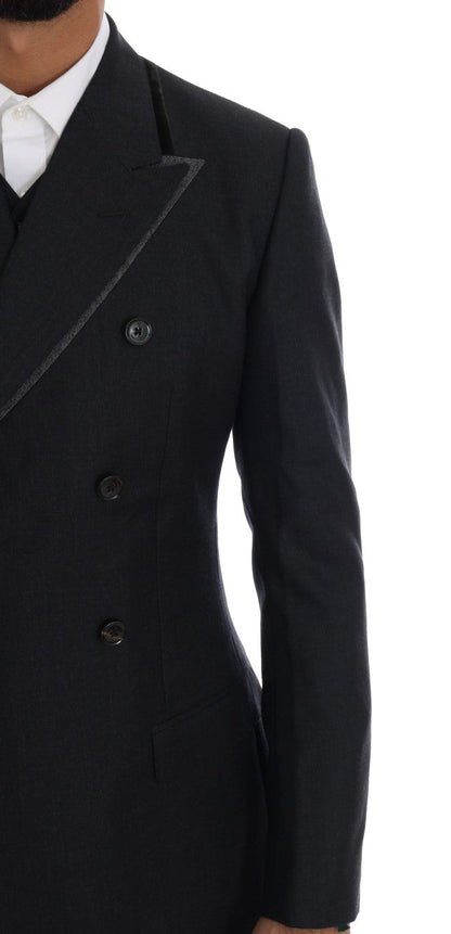 Gray Wool Double Breasted 3 Piece Suit Dolce & Gabbana