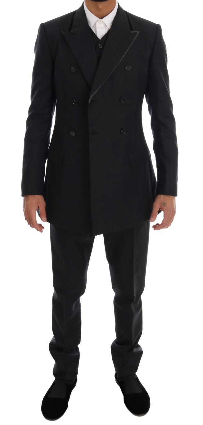 Gray Wool Double Breasted 3 Piece Suit Dolce & Gabbana