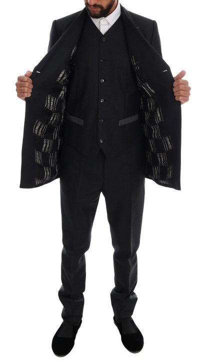 Gray Wool Double Breasted 3 Piece Suit Dolce & Gabbana