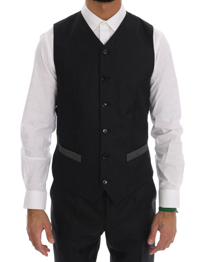 Gray Wool Double Breasted 3 Piece Suit Dolce & Gabbana