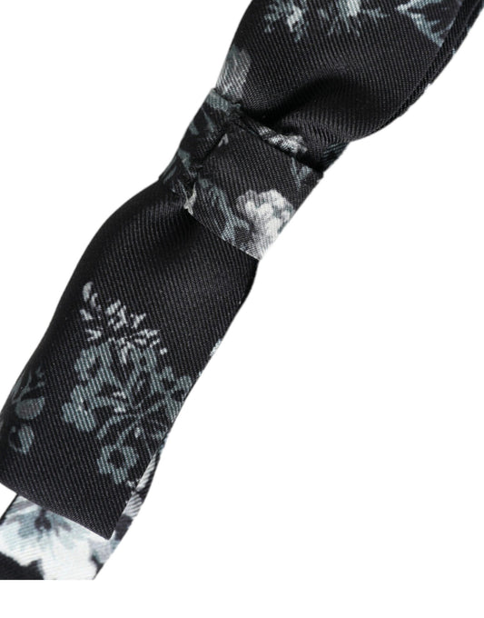 Dark Gray Floral Silk Adjustable Neck Men Bow Tie