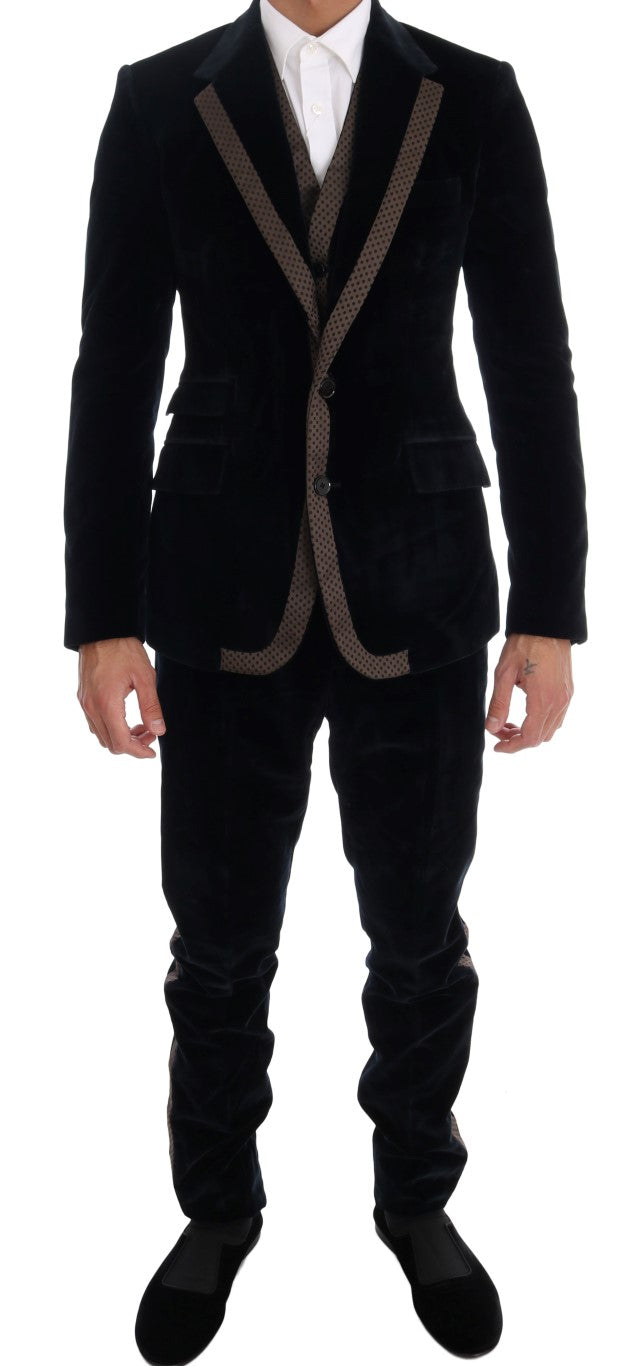 Blue Velvet Two Button Slim 3 Piece Suit Dolce & Gabbana
