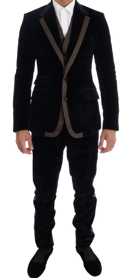 Blue Velvet Two Button Slim 3 Piece Suit Dolce & Gabbana