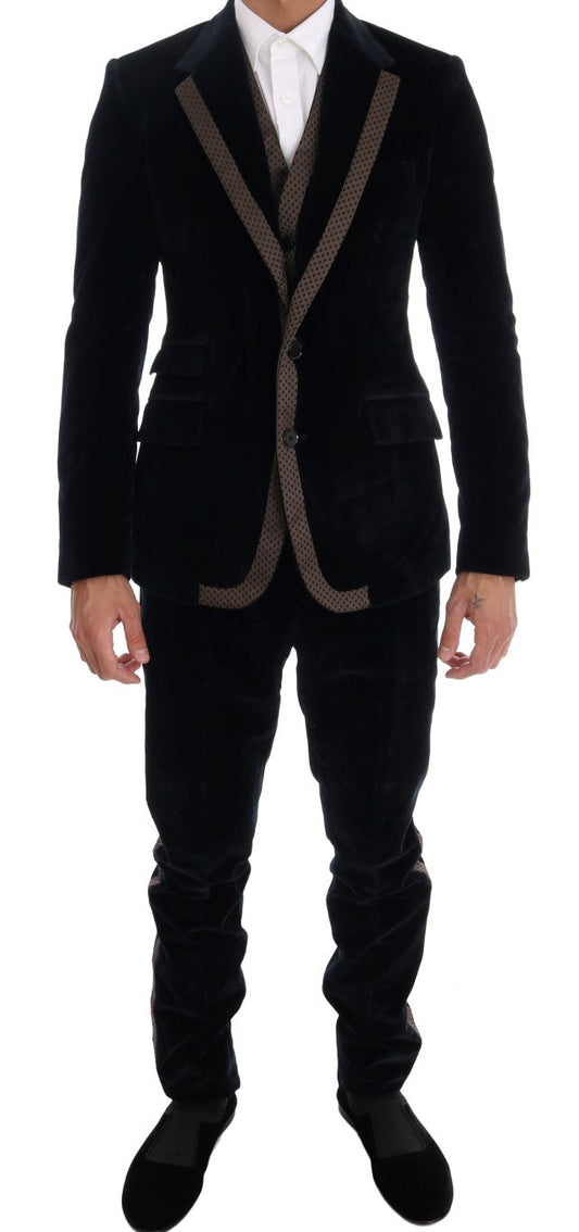 Blue Velvet Two Button Slim 3 Piece Suit Dolce & Gabbana