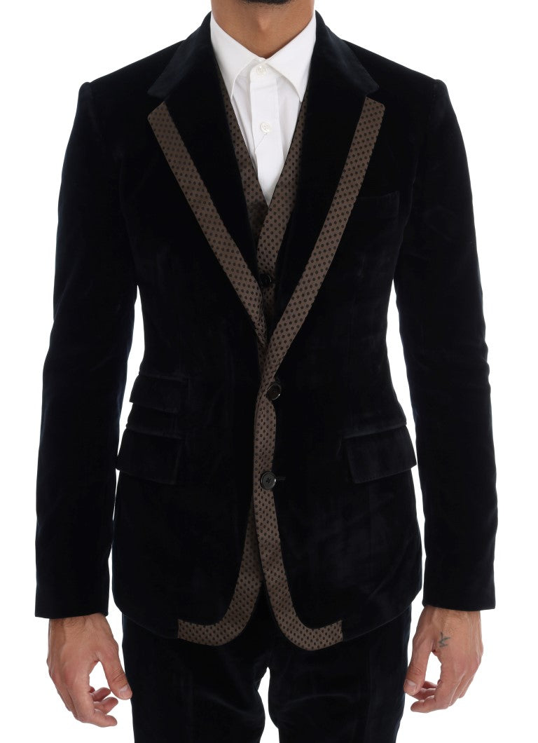 Blue Velvet Two Button Slim 3 Piece Suit Dolce & Gabbana