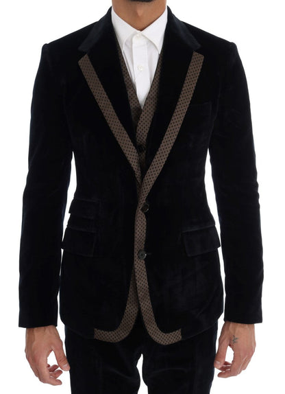 Blue Velvet Two Button Slim 3 Piece Suit Dolce & Gabbana