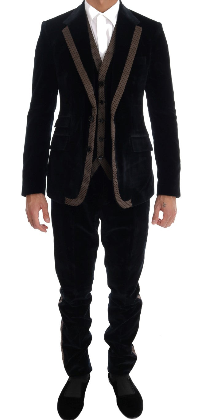 Blue Velvet Two Button Slim 3 Piece Suit Dolce & Gabbana