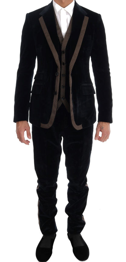 Blue Velvet Two Button Slim 3 Piece Suit Dolce & Gabbana