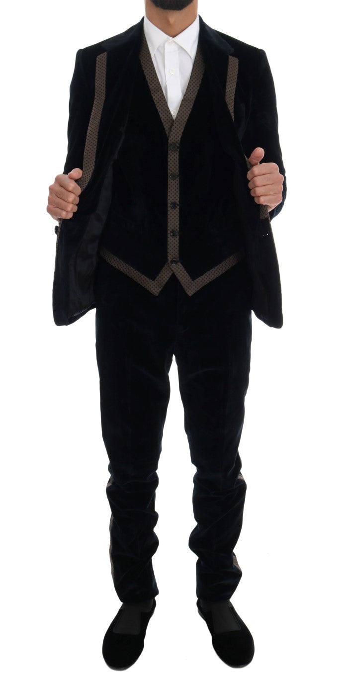 Blue Velvet Two Button Slim 3 Piece Suit Dolce & Gabbana
