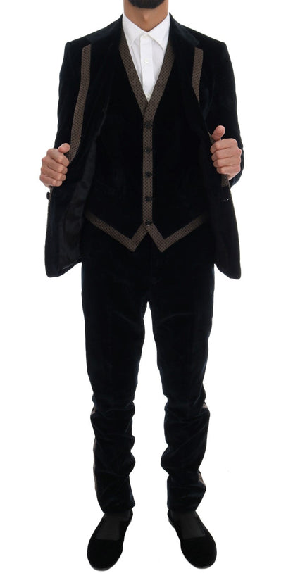 Blue Velvet Two Button Slim 3 Piece Suit Dolce & Gabbana