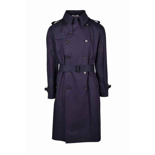 Blue Cotton Men Trench Coat