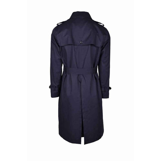 Blue Cotton Men Trench Coat