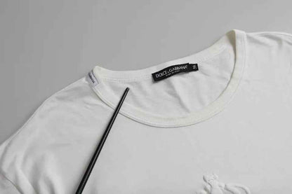 White Logo Embossed Cotton Crewneck T-shirt