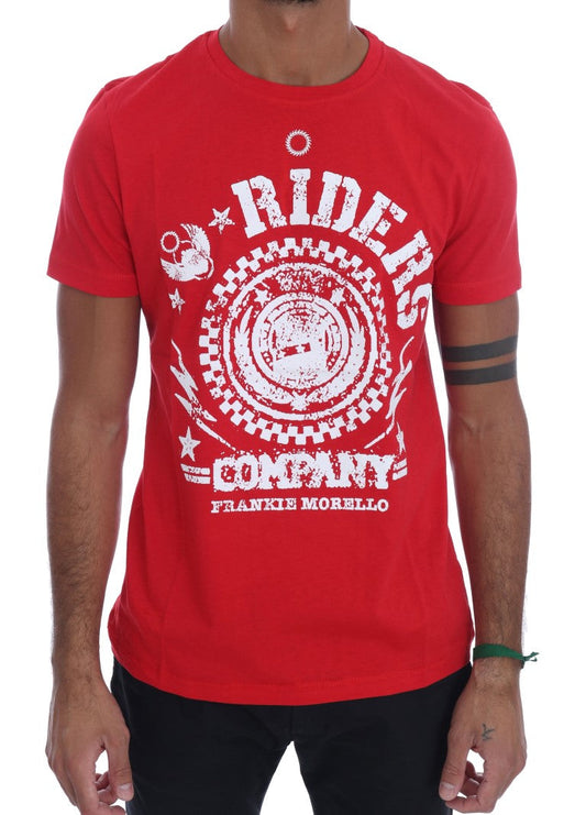 Red Cotton RIDERS Crewneck T-Shirt Frankie Morello