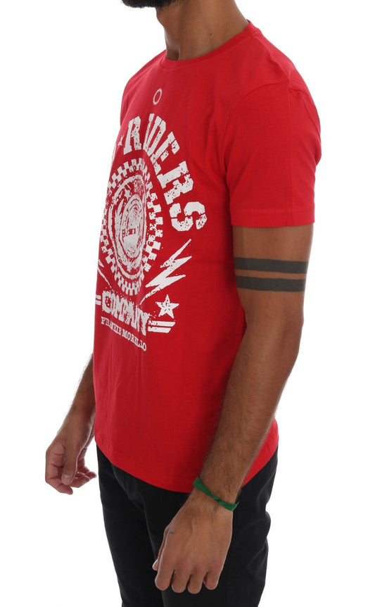 Red Cotton RIDERS Crewneck T-Shirt Frankie Morello