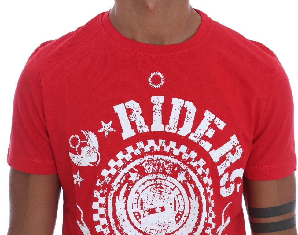Red Cotton RIDERS Crewneck T-Shirt Frankie Morello