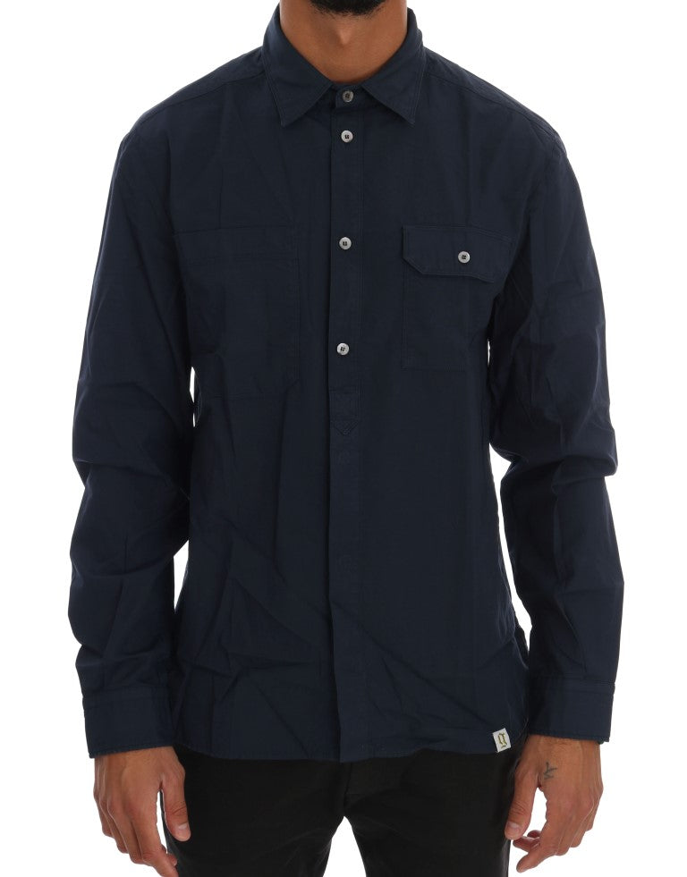 Blue Casual Cotton Long Sleeve Shirt John Galliano