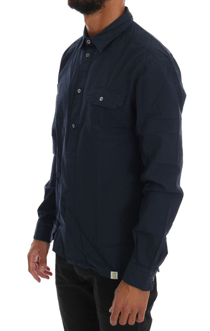 Blue Casual Cotton Long Sleeve Shirt John Galliano