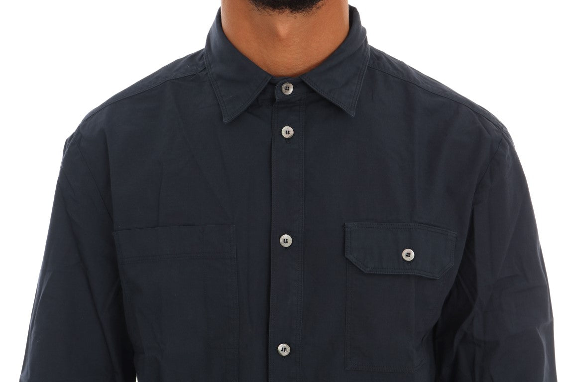 Blue Casual Cotton Long Sleeve Shirt John Galliano