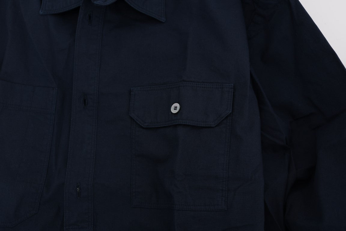 Blue Casual Cotton Long Sleeve Shirt John Galliano