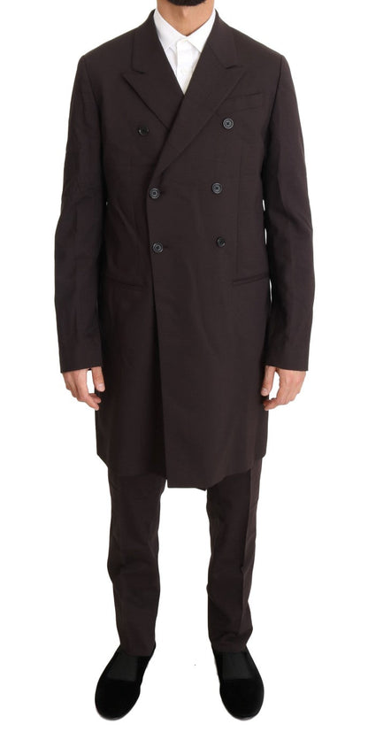 Bordeaux Wool Stretch Long 3 Piece Suit Dolce & Gabbana