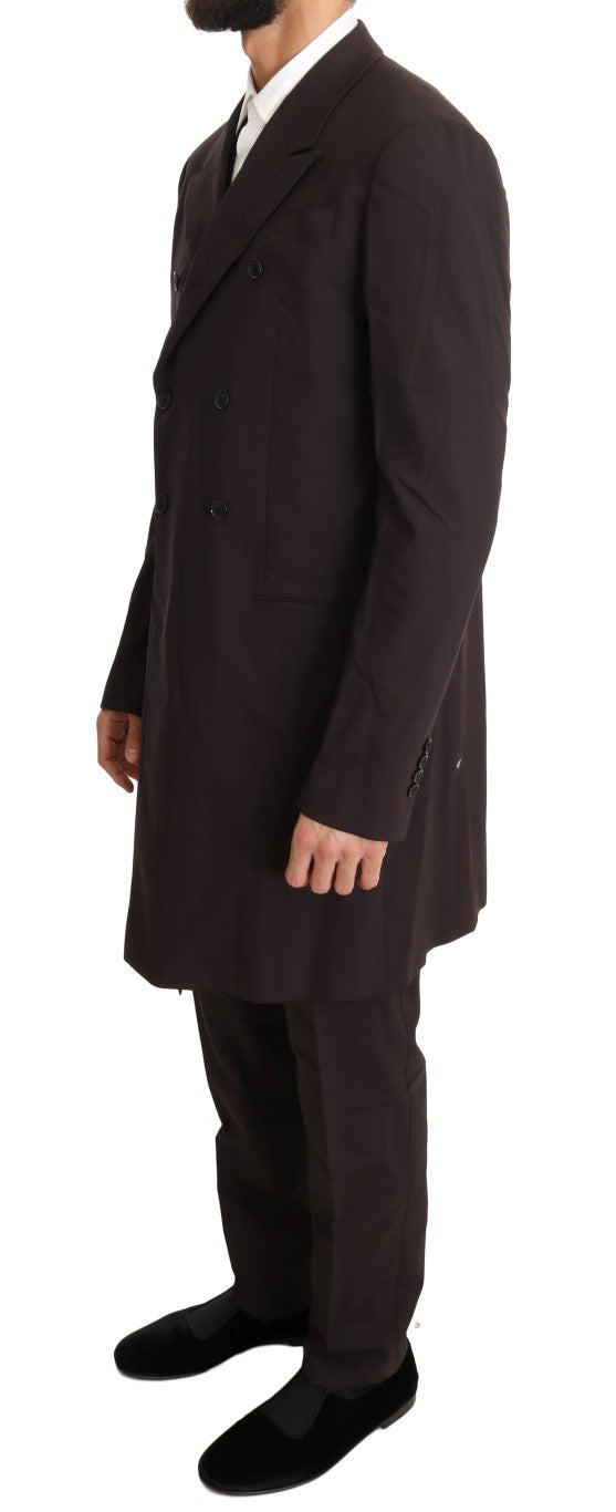 Bordeaux Wool Stretch Long 3 Piece Suit Dolce & Gabbana