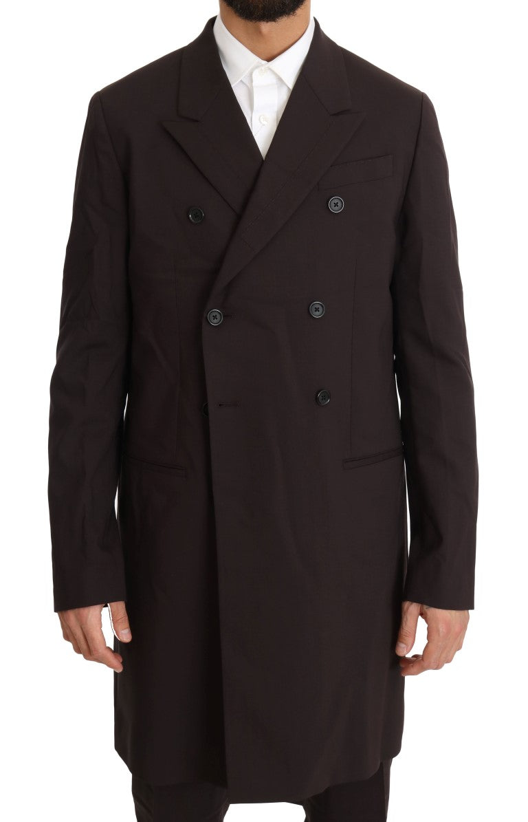 Bordeaux Wool Stretch Long 3 Piece Suit Dolce & Gabbana