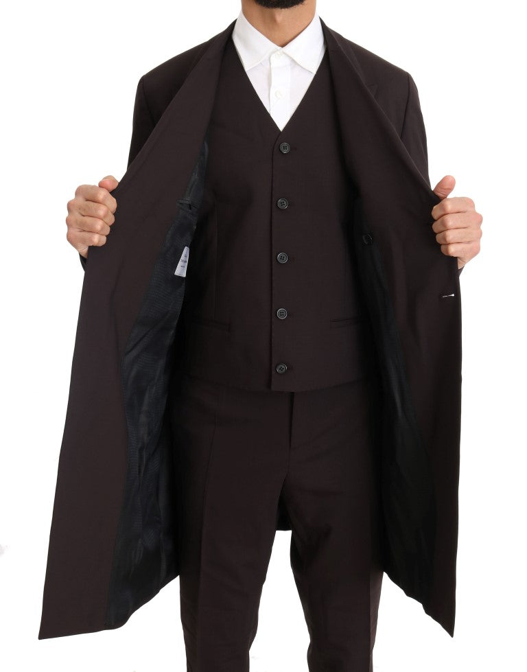 Bordeaux Wool Stretch Long 3 Piece Suit Dolce & Gabbana