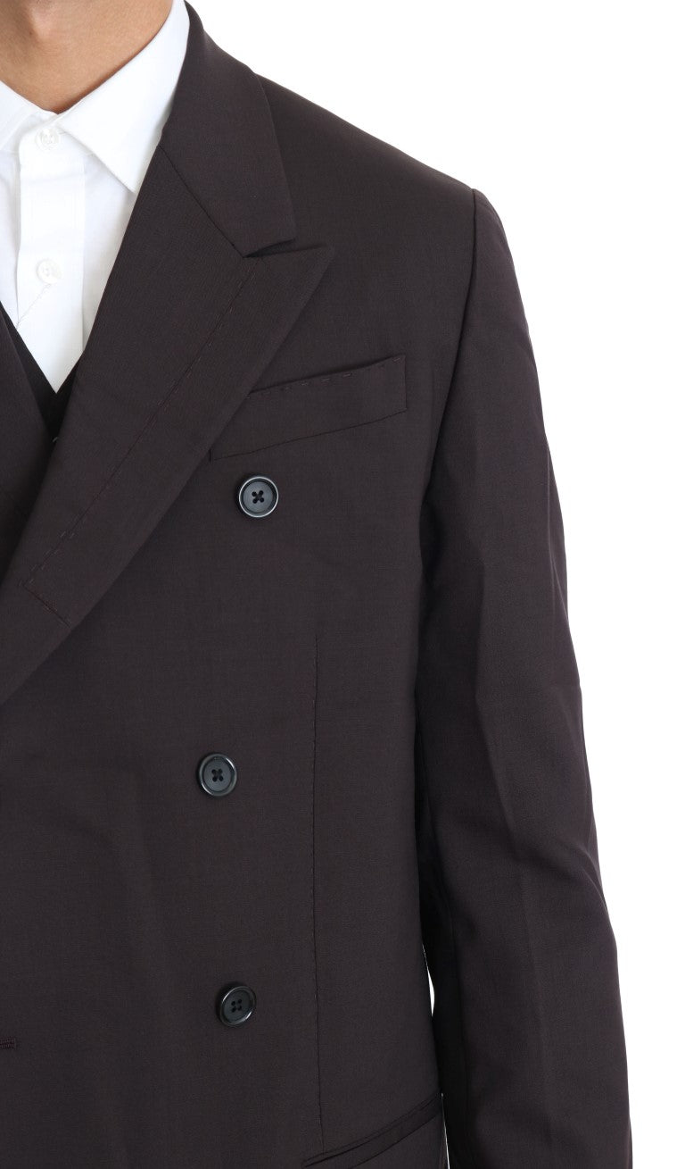 Bordeaux Wool Stretch Long 3 Piece Suit Dolce & Gabbana