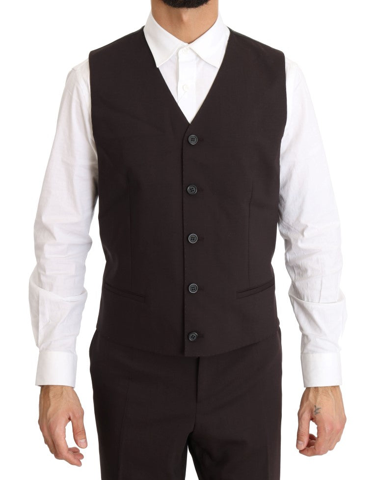 Bordeaux Wool Stretch Long 3 Piece Suit Dolce & Gabbana
