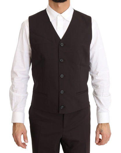 Bordeaux Wool Stretch Long 3 Piece Suit Dolce & Gabbana