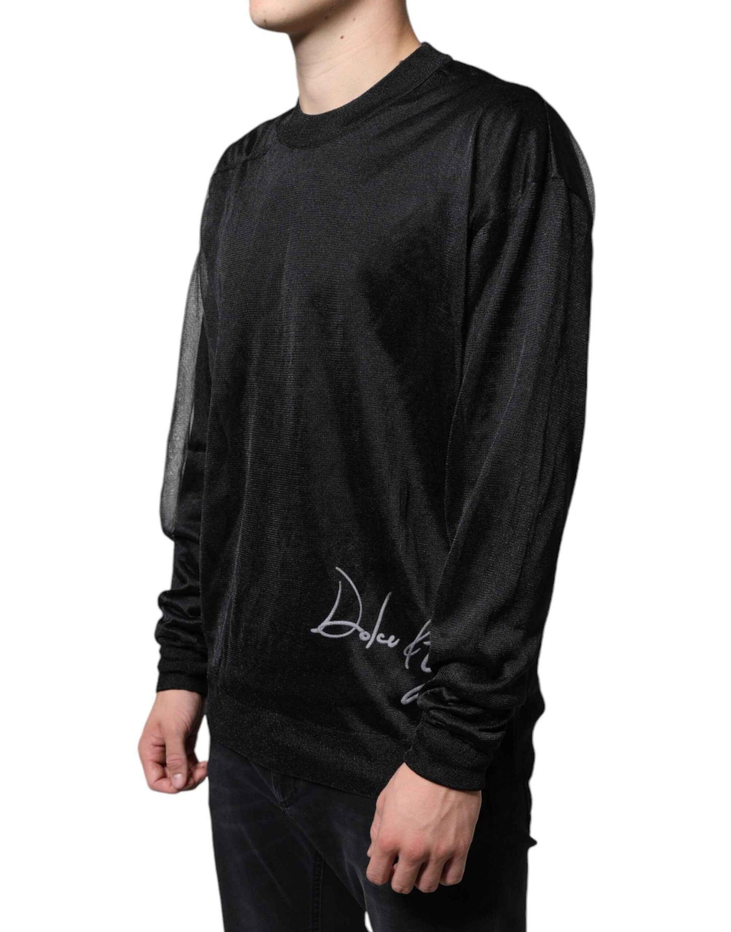 Black Polyester Pullover Sweatshirt Sweater