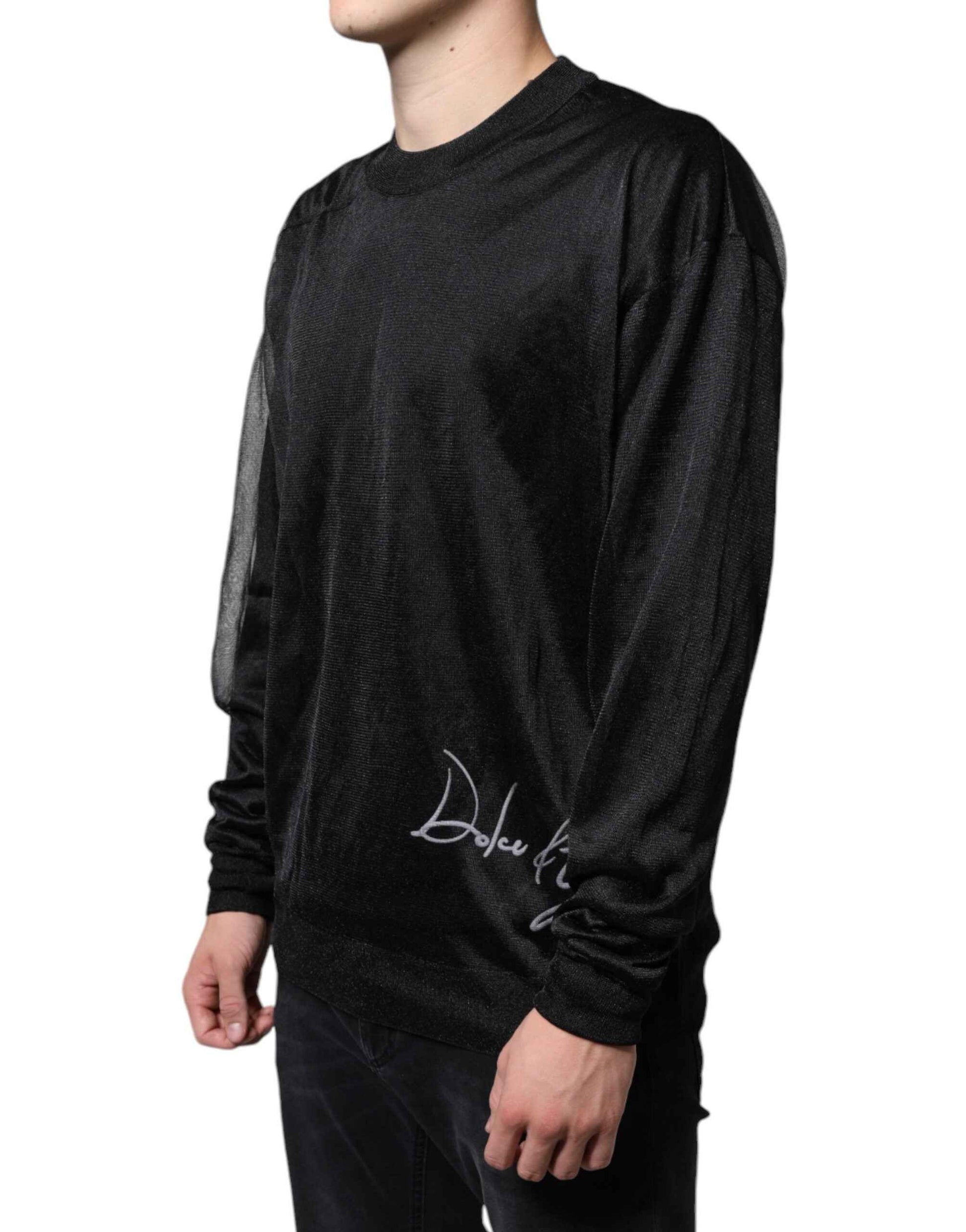 Black Polyester Pullover Sweatshirt Sweater