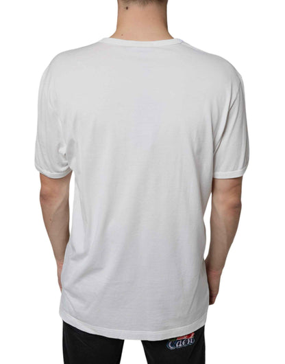 White Logo Embossed Cotton Crewneck T-shirt
