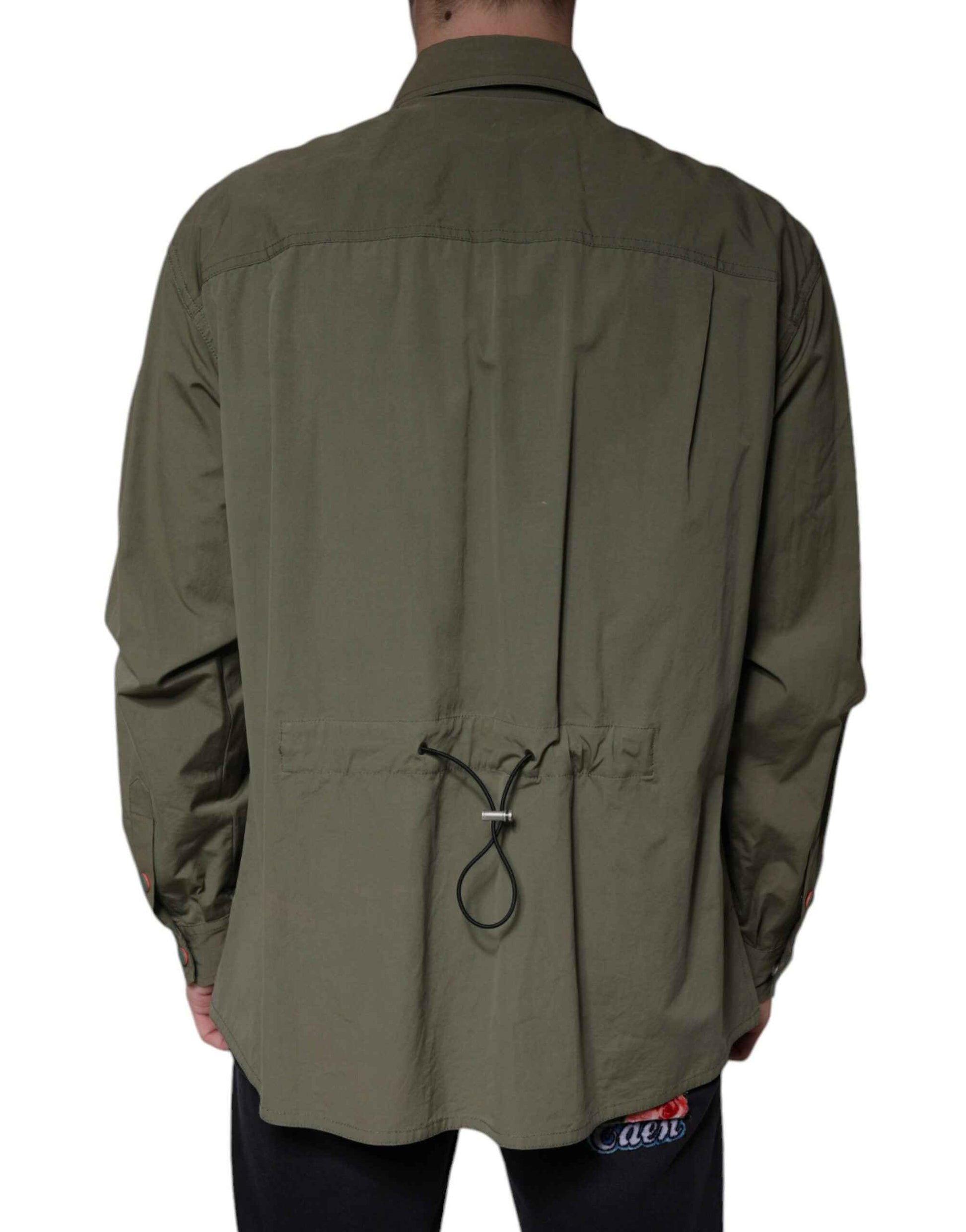 Military Green Cotton Bend Collared Coat Jacket