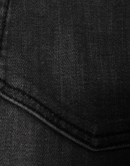 Black Tattered Cotton Skinny Men Denim Jeans