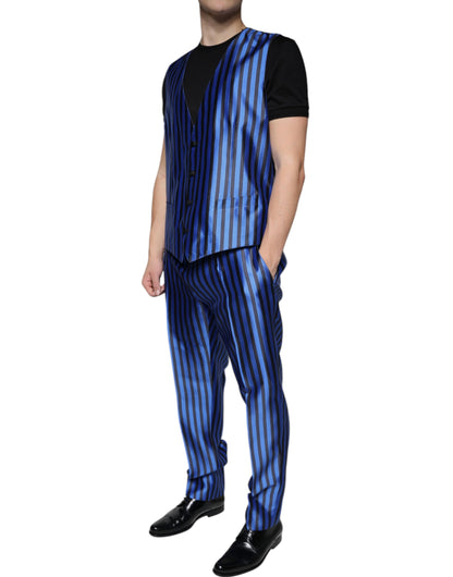 Metallic Blue Stripes Formal 3 Piece Suit
