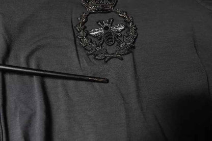 Gray Crown Bee Embroidery Pullover Sweater