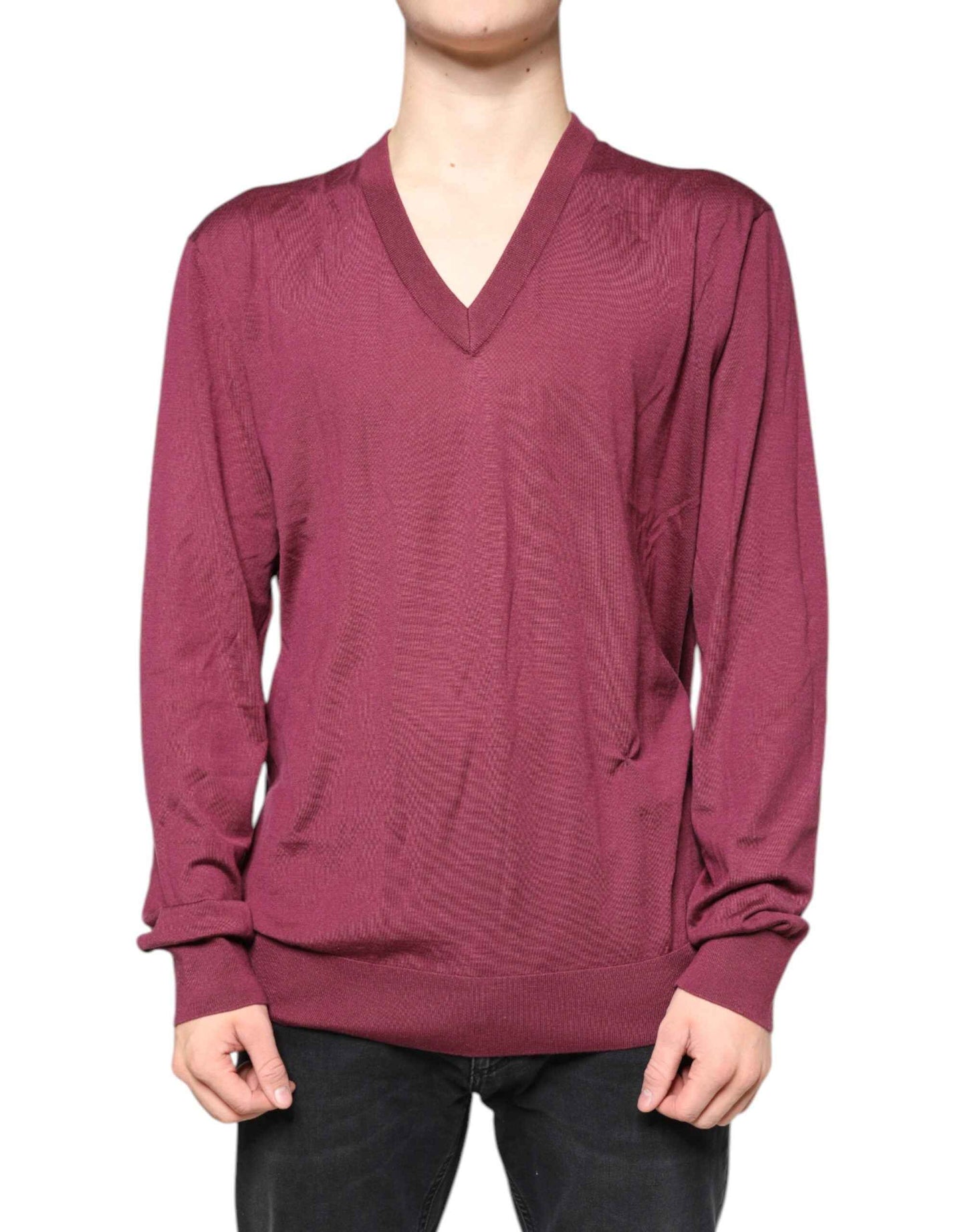 Maroon Cashmere V-neck Men Pullover Sweater