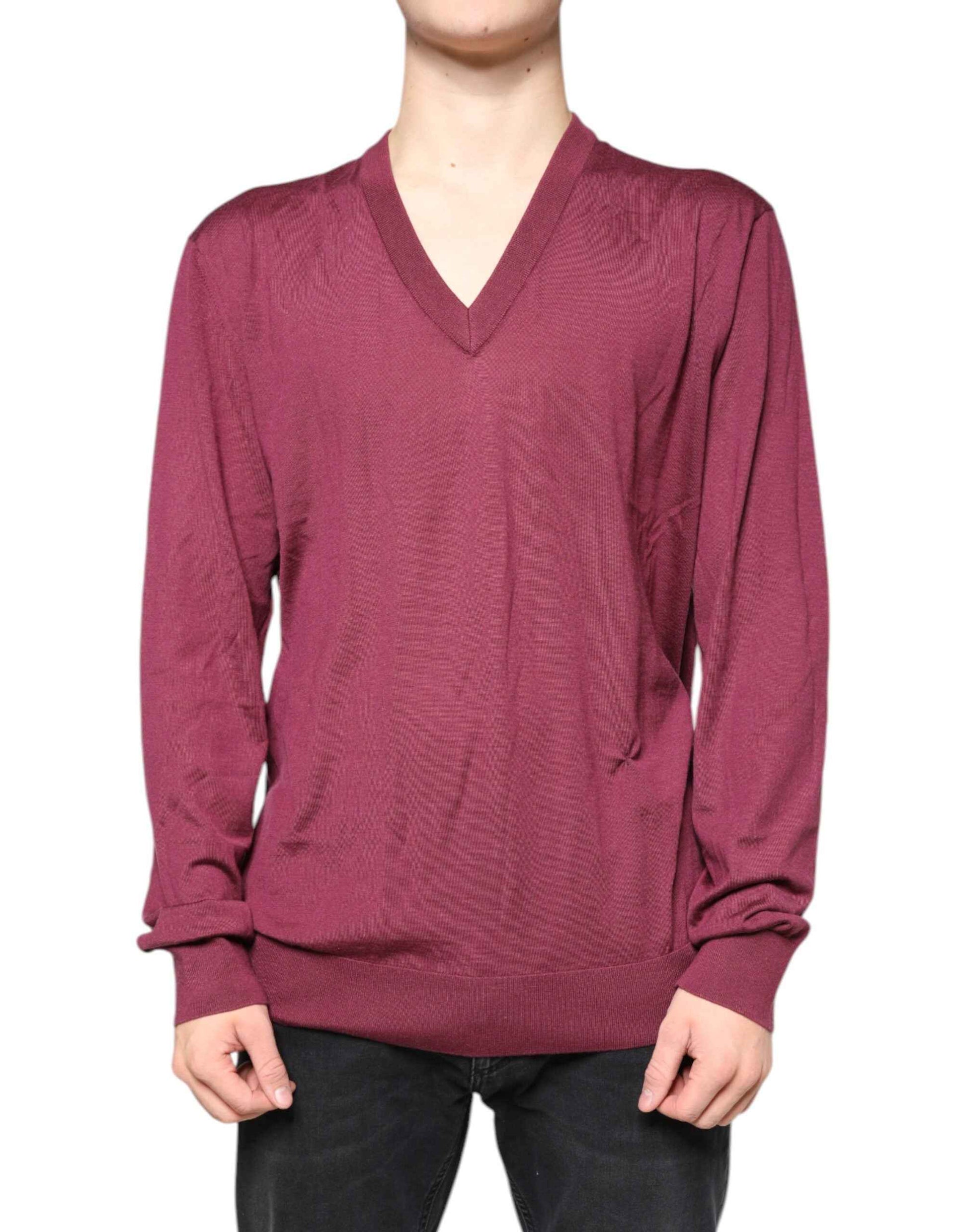 Maroon Cashmere V-neck Men Pullover Sweater