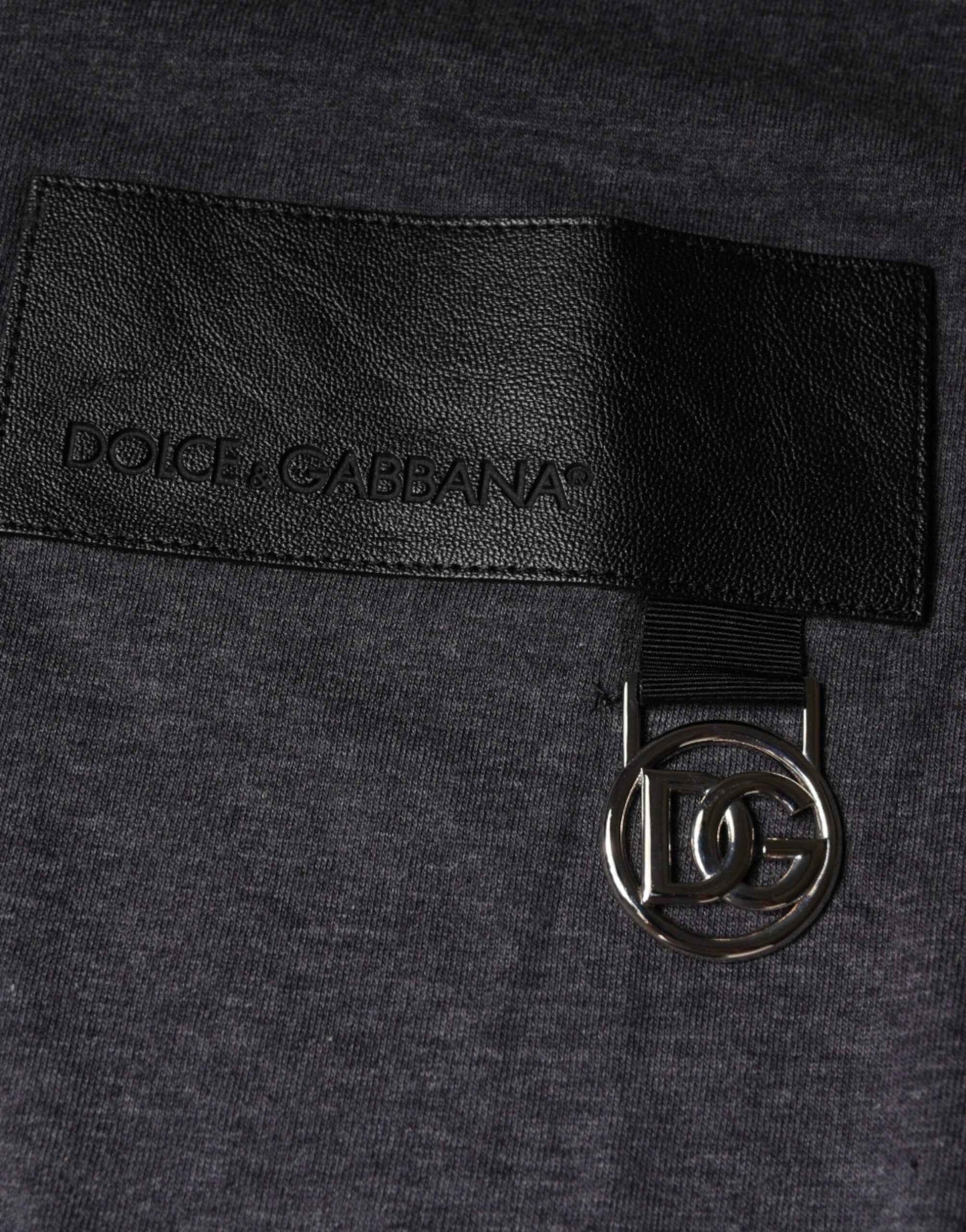 Gray Logo Patch Cotton Crew Neck T-shirt