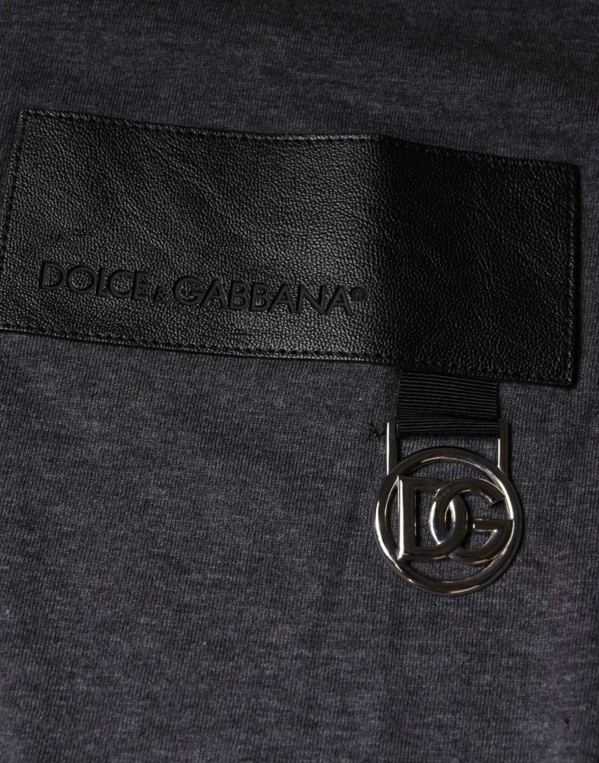 Gray Logo Patch Cotton Crew Neck T-shirt