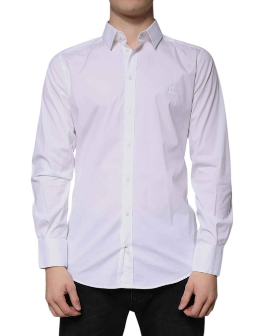 White Cotton Long Sleeve GOLD Dress Shirt